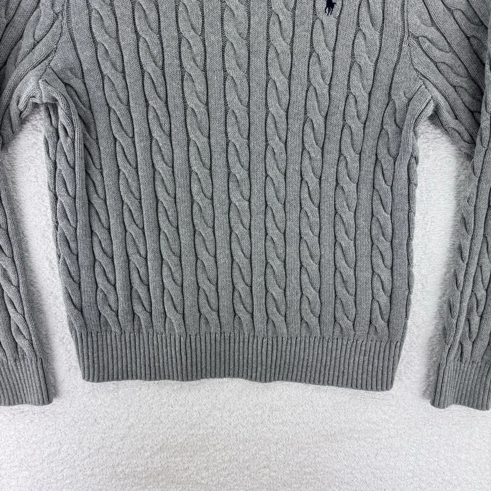 Polo Ralph Lauren Cable Knit Crewneck Sweater Mens XL Gray Cotton